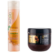 پک شامپو ترمیم کننده کراتین و جینسینگ 400میل شون و ماسک مو مغذی حاوی روغن آرگان و فاقد سولفات 500میل