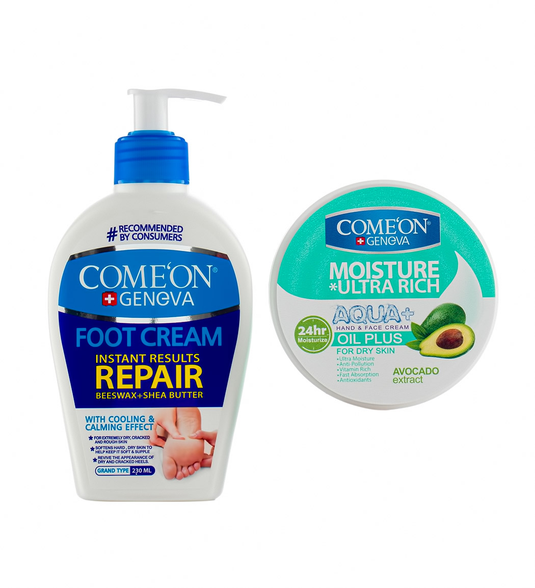 پک کرم مرطوب کننده پوست خشک 240 میل به همراه کرم ترک پا خنک کننده و آرامش بخش پک کرم مرطوب کننده پوست خشک 240 میل به همراه کرم ترک پا خنک کننده و آرامش بخش